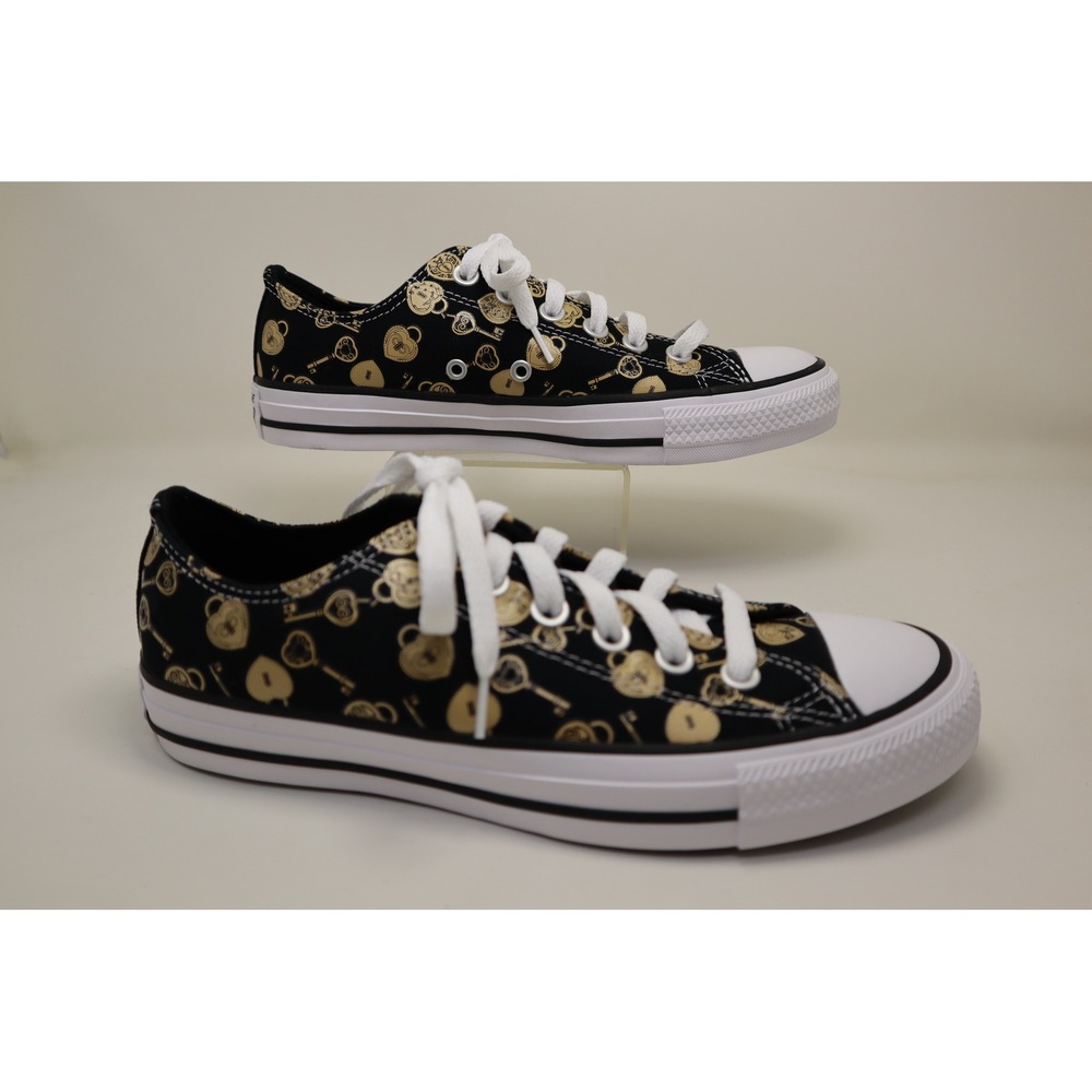 Converse Chuck Taylor All Star Low Womens 7.5 Black Gold Lock Key Print NWOB